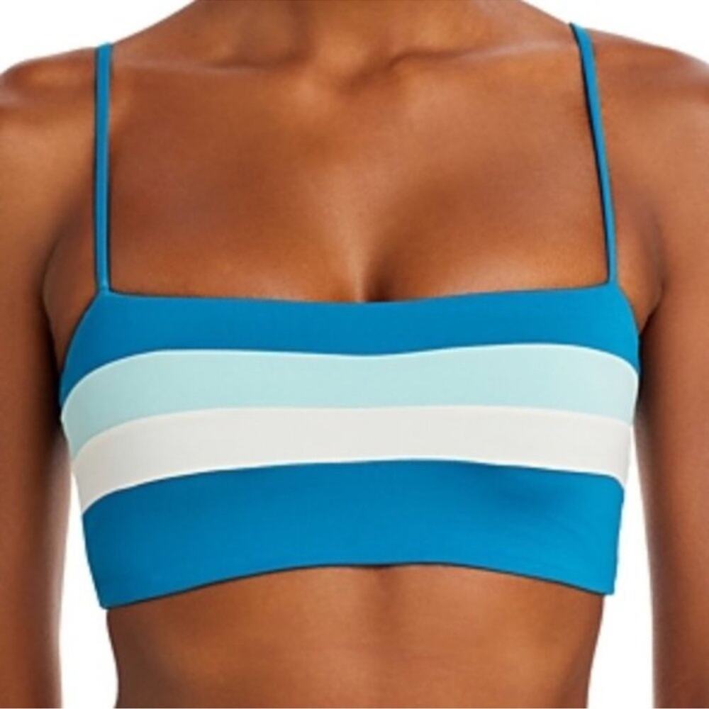NWT l*space Rebel Stripe Bikini Top Mediterranean Cream Pool Blue sz XS Beach